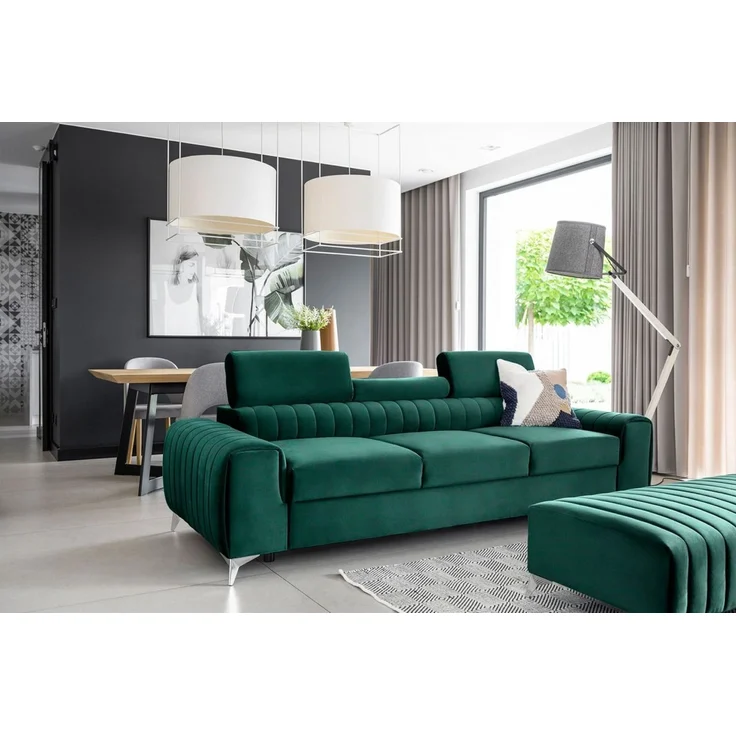 Sofa 3-Sitzer mit Schlaffunktion Schlafsofa ELENI Stoff Monolith Grün – Bild 3