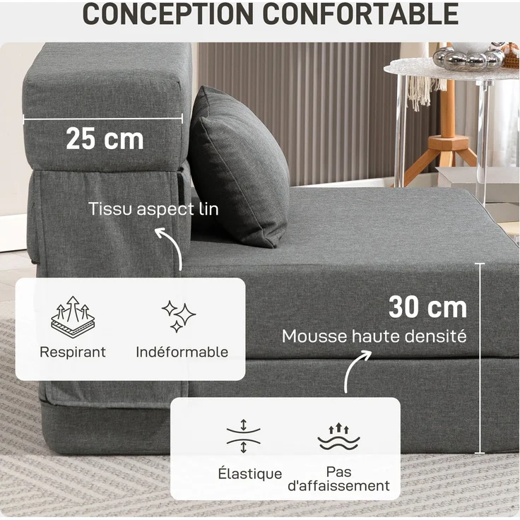 1-Sitzer-Schlafsessel, Klappbett, inklusive Kissen, für Gäste, Wohnzimmer, kleine Räume, Belastbarkeit 120 kg, grau – Bild 7