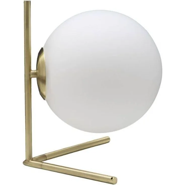 Mauro Ferretti Glamy Tischleuchte E14, 25x25x27 cm, weiß gold, elegante Nachttischlampe mit opaler Glaskugel