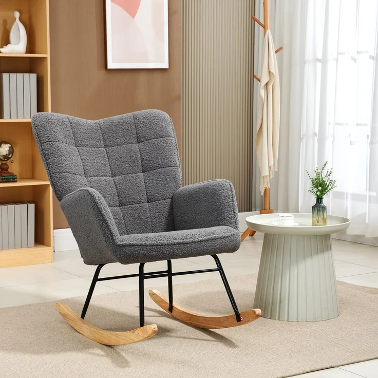 MELAYR, Schaukelstuhl im Retro-Design, Massivholz, Sessel, Relaxsessel, 98 cm x 71 cm x 101 cm, Dunkelgrau – Bild 3