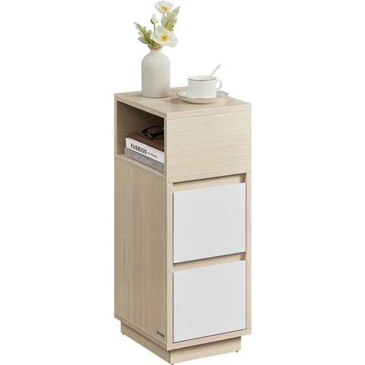 Vasagle Nachttisch, schmal, Beistelltisch mit 2 Schubladen, offenes Fach nach links oder rechts flexibel montierbar, für Schlafzimmer, Wohnzimmer, naturbeige-wolkenweiß LETDE656N01 – Bild 1