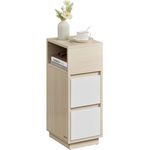 Vasagle Nachttisch, schmal, Beistelltisch mit 2 Schubladen, offenes Fach nach links oder rechts flexibel montierbar, für Schlafzimmer, Wohnzimmer, naturbeige-wolkenweiß LETDE656N01