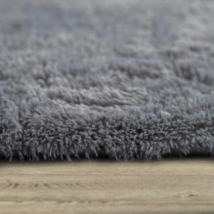 Paco Home Hochflor Teppich Wohnzimmer rutschfest Fellteppich Shaggy Flauschig Weich Modern Kunstfell Fell Imitat Einfarbig, Grösse:120 cm Rund, Farbe:Grau – Bild 3