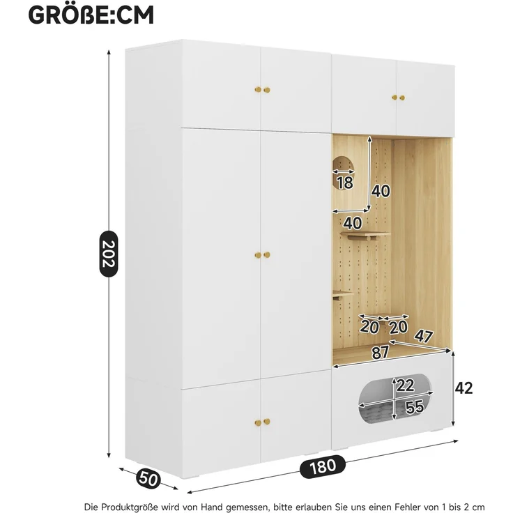 Kleiderschrank mit Katzenkletterwand 180 x 50 x 200 cm in Weiß und Holzoptik – Bild 4