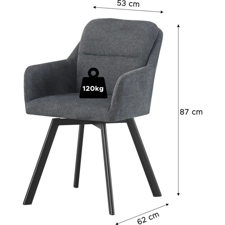 Stuhl 2er Set Amsterdam Stühle in Anthrazit - gemütliches Design - B/H/T: 53x87x62 cm – Bild 3