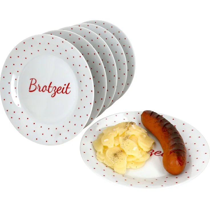6er Set Berta Brotzeit / Bratzeit Teller 6 Personen Grill-Platt Frühstücksteller