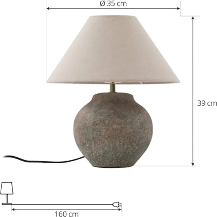 Lucande Tischleuchte Thalorin, 39 cm, braun, Keramik mit grauem Textilschirm und E27-Fassung – Bild 4
