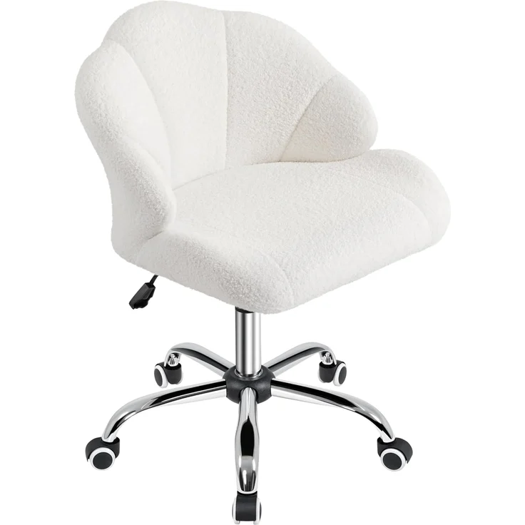 Yaheetech Homeoffice Stuhl, Schminkstuhl, Schreibtischstuhl höhenverstellbar Drehstuhl, Bürosessel in Muschelform, Bürostuhl mit Rollen, Samtstuhl bis 136 kg Belastbar (Boucle, Schneeweiß)
