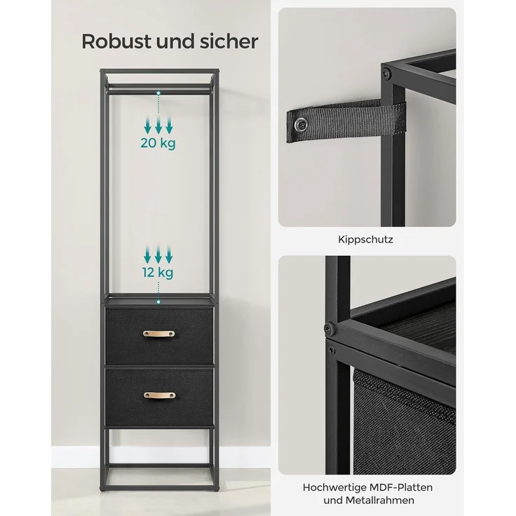 Songmics Kleiderschrank Kleiderständer hochbelastbar, 2 Schubladen, 4 Ablagen, schwarz – Bild 5