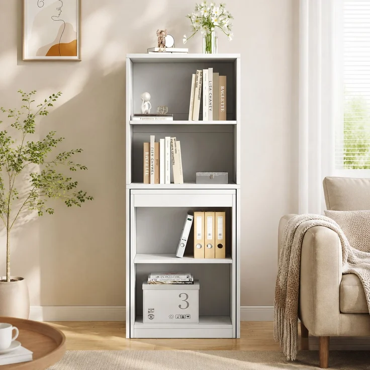 Schreibtisch 130x51x137 cm, klappbar mit Bücherregal und 4 offenen Fächern – Bild 1
