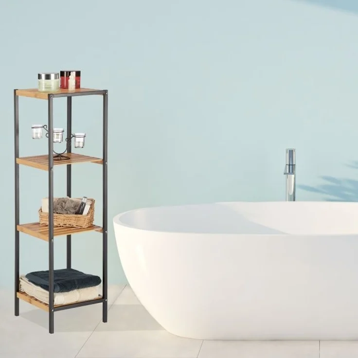 Quadratisches Regal Bambus und Stahl – Bild 3