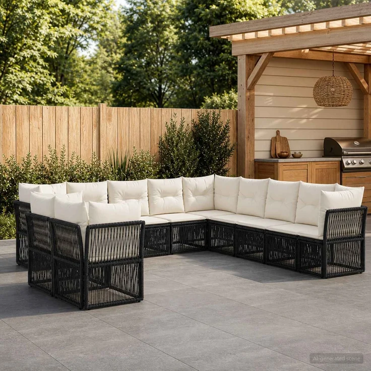 vidaXL Gartensofa-set 11 stk. 11-Sitzer Schwarz Poly-Rattan 3434275 – Bild 1