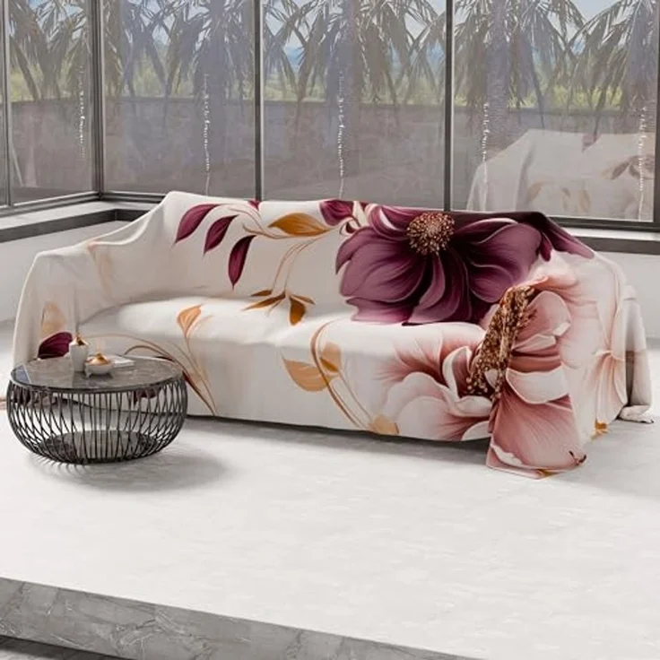 PETTI Artigiani Italiani - Sofaüberwurf aus Mikrofaser, 220x270 cm, Blumenmuster Dalian, Mehrzweck-Überwurf für Sofas, Tagesdecke und Tischdecken, waschbar, – Bild 2