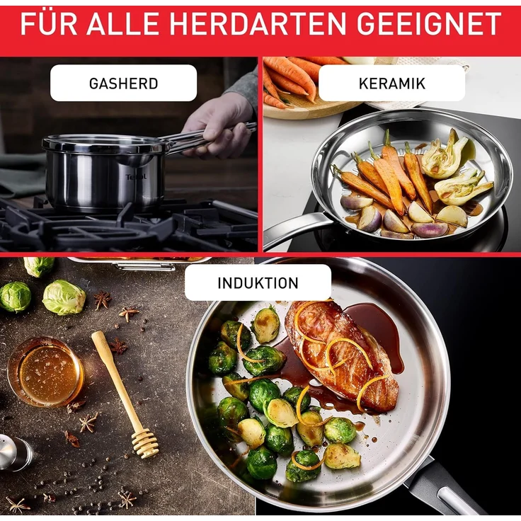 Tefal Pfannen-Set Duetto On, Edelstahl (Set, 3-tlg), Antihaftbeschichtung, Temperaturindikator Thermo-Signal, Induktion – Bild 7