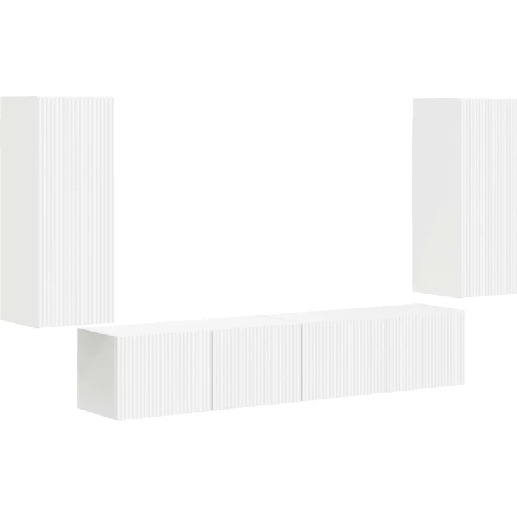 vidaXL TV-Wandregal-Set Wandmontiert 4 pcs Weiß Holzwerkstoff 3408916 – Bild 2