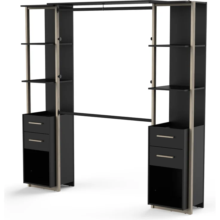 Calicosy Schrankset 2 Säulen, 4 Schubladen und Kleiderstange H204,4 cm – MOON - Schwarz – Bild 5