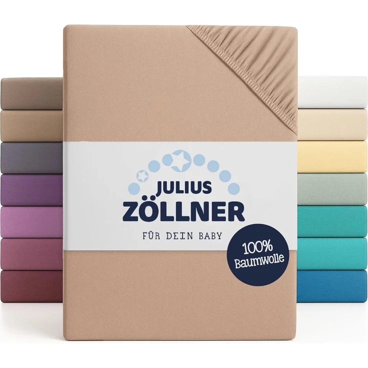 Julius Zöllner 8380347250 Jersey Spannbetttuch Doppelpack für das Kinderbett, Gr. 60x120 / 70x140, sand