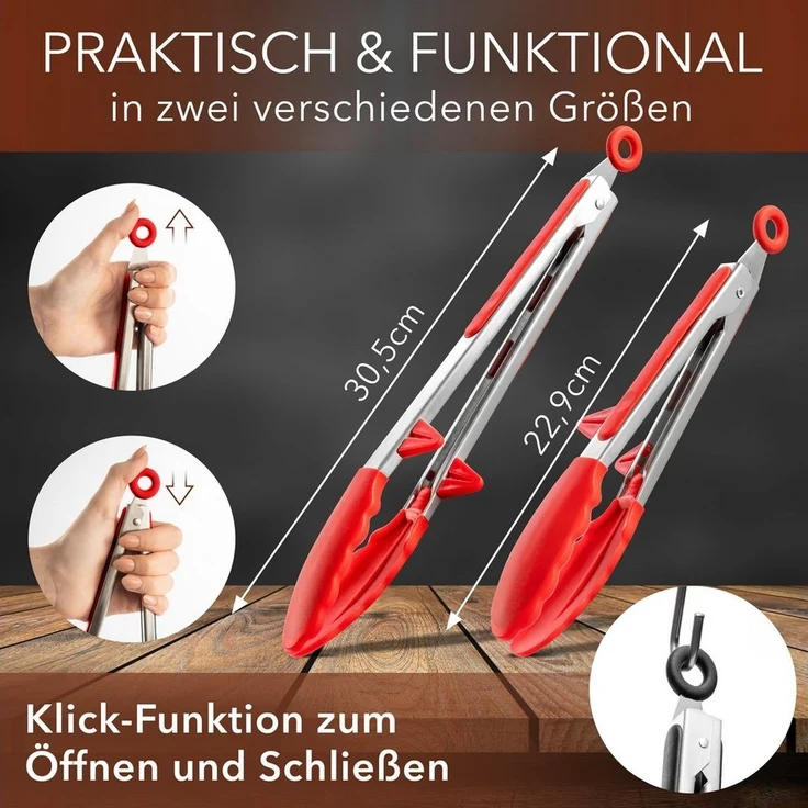 AVANA Kochzange Edelstahl Küchenzange Silikon Grillzange Zange Kochen Mehrzweckzange, mit integriertem Standfuß, 2er Set – Bild 3