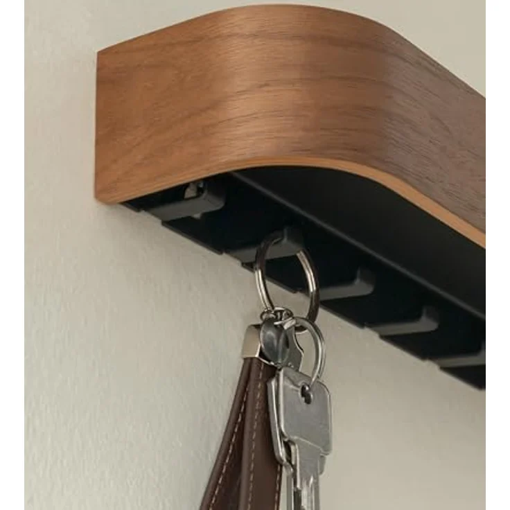 Kazai. Schlüsselbrett 'Fyndig' | Minimalistisches Schlüsselhaken-Design aus Berlin | Moderner Schlüsselhalter mit Ablage aus Holz | Schlüsselregal als Flur Möbel für die Wand | Walnuss – Bild 6