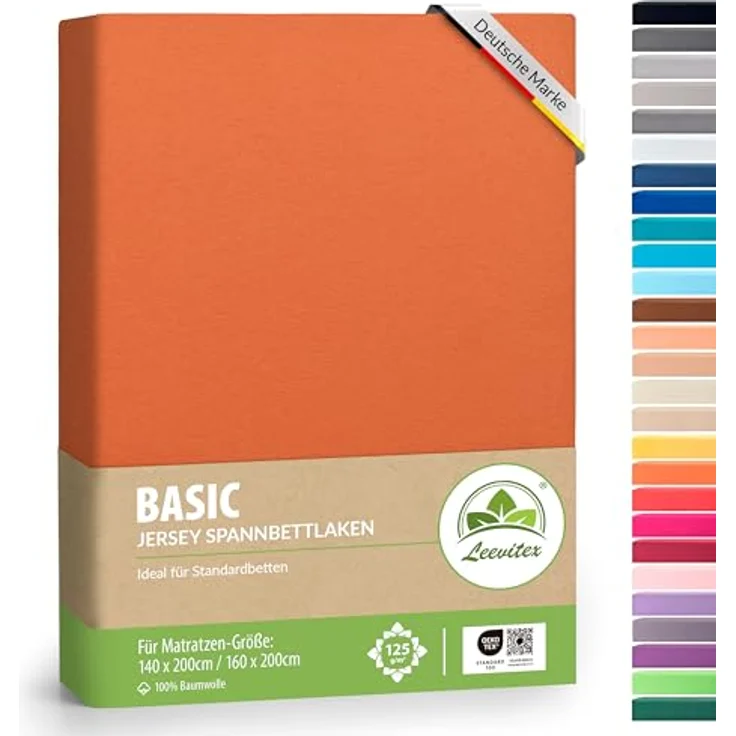 leevitex® Spannbettlaken 140x200cm - 160x200cm, 100% Jersey Baumwolle, Matratzenhöhe bis 25 cm, Öko-Tex, Terrakotta/Dunkelorange – Bild 1