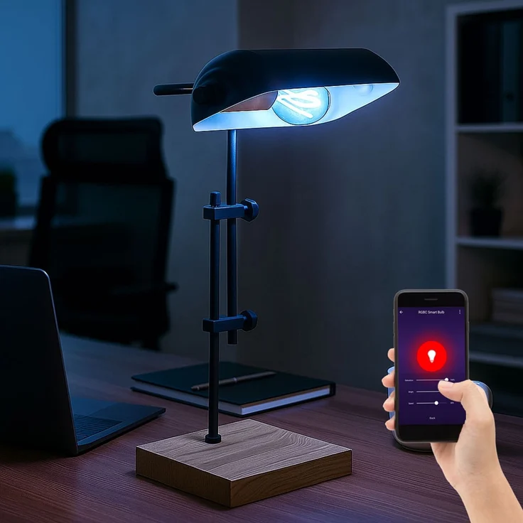 RGB LED Tischleuchte, Holz, Höhe verstellbar, App Steuerung, H 50 cm – Bild 4