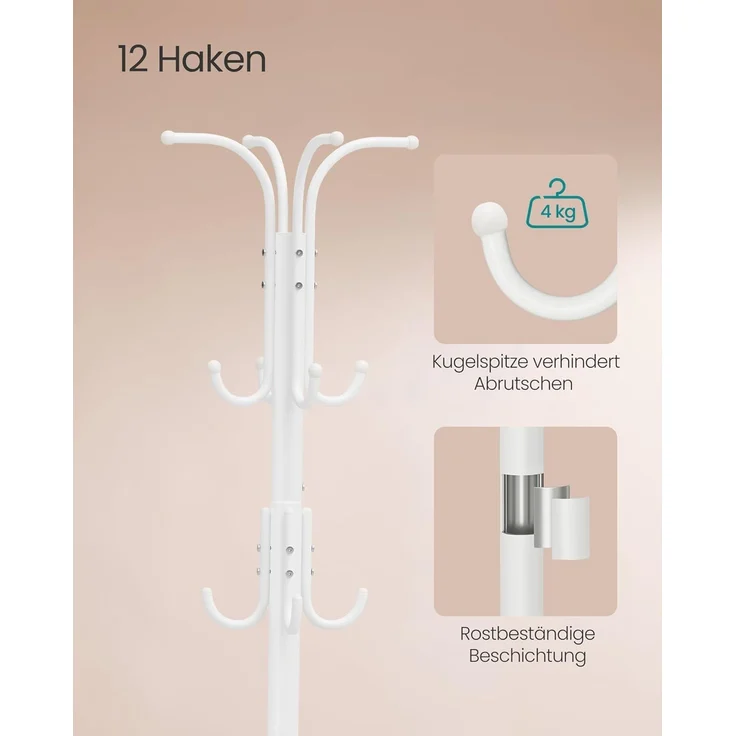 Songmics Kleiderständer freistehend, Garderobenständer mit Regenschirmständer, 12 Haken, Metall, 175 cm hoch, für Eingangsbereich, Flur, Wohnzimmer, Schlafzimmer, perlweiß RCRDE011W01 – Bild 5