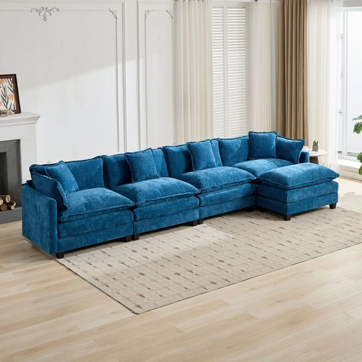 ZUBALIYA Sofa mit LED - Beleuchtung, mit Chenille - Bezug, mit Cordbezug, modular aufgebaut, aus Chenille, für Wohnzimmer und Apartments – Bild 9