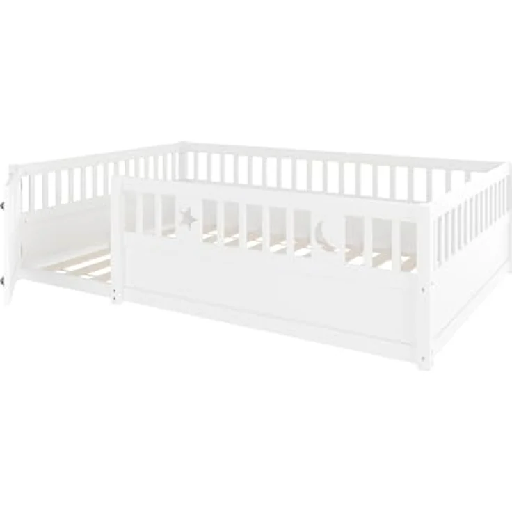 Ball & Cast Bodenbett (140x190 cm), Kids Bed und Jugendbett mit Stern- & Monddekoration, Kinderbett 90x200 mit rausfallschutz, Weiß – Bild 8