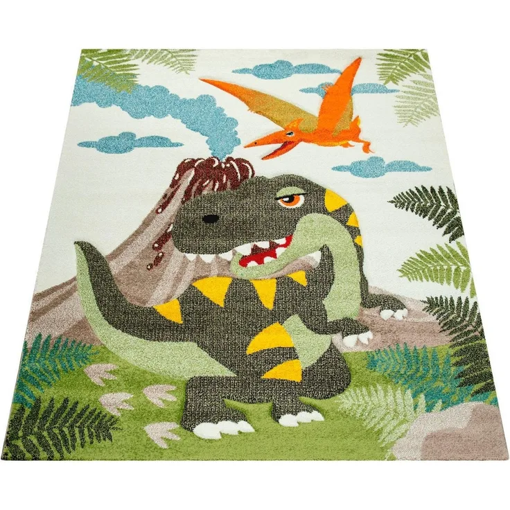 Paco Home Kinderteppich Diamond 636, rechteckig, Höhe: 18 mm, 3D-Design, Motiv Dinosaurier, Kinderzimmer