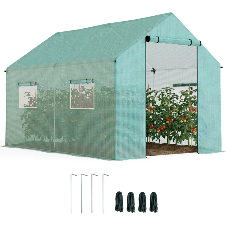 MELAYR, 2 x 3 m Tunnelgewächshaus, 6 m² mit Rolltor, 4 Fenster, – Verzinkter Stahl, hochdichtes PE, grün – Bild 1
