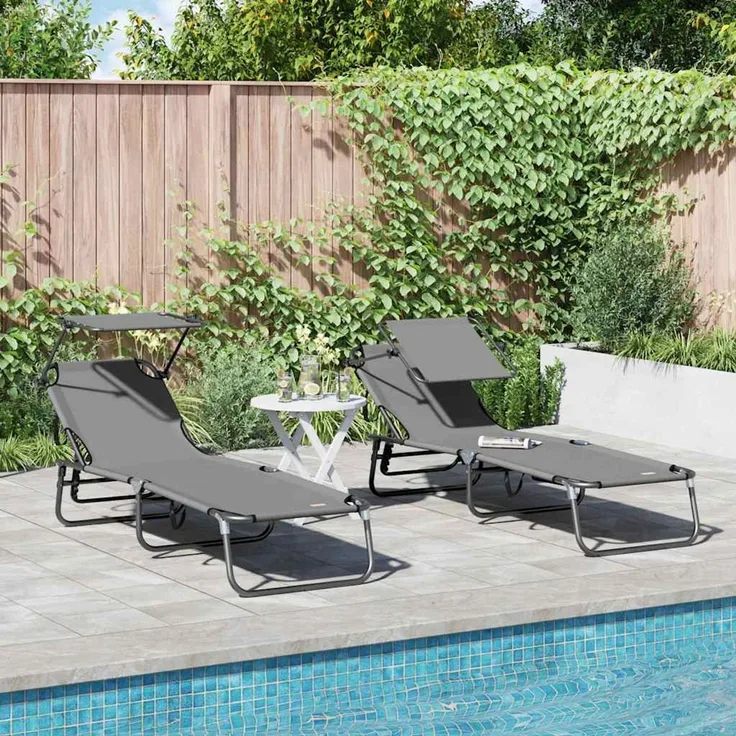 vidaXL Klappbare Sonnenliege 2 pcs Grau 190 x 57 x 81 cm Oxford 42003137