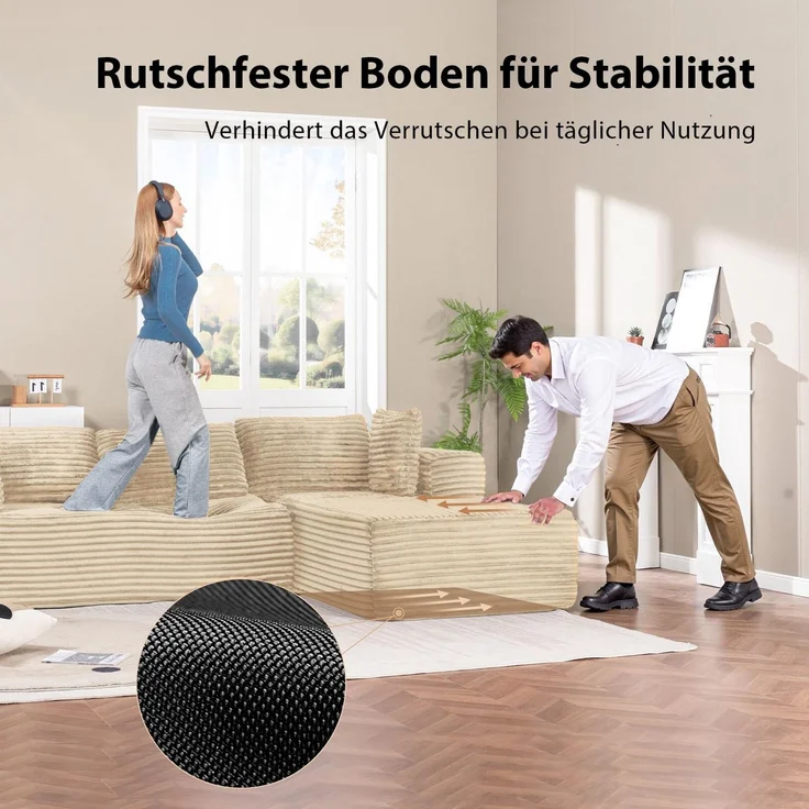 COMHOMA Sofa Big-Sofa, L-förmige Sofa, Couch Ecksofa, Chaiselongue Schlafsofa, mit tiefer Sitzfläche und breiten Armlehnen, Cordstoff – Bild 4