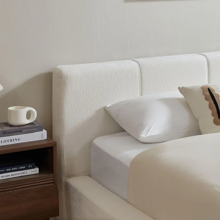 LVHOM Polsterbett 160 x 200cm, Doppelbett mit gepolstertem Kopfteil, Bettgestell mit verstärktem Stahlrahmen, Chenille, Beige – Bild 4