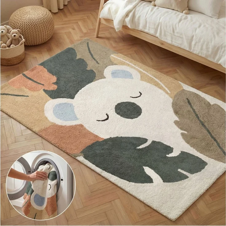Hanse Home Kinderteppich Rio - Pflegeleichter Teppich Junge Mädchen, rutschfest & Waschbarer Formteppich Koala, Kinderzimmer Weicher Spielteppich, Spielunterlage - Creme Multifarben, 140x200 cm – Bild 1