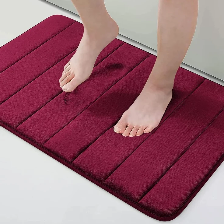 Homaxy Memory Foam Badezimmer Badteppich Saugfähige Rutschfester Badvorleger Waschbar Badematte- 41x61 cm, Weinrot – Bild 1