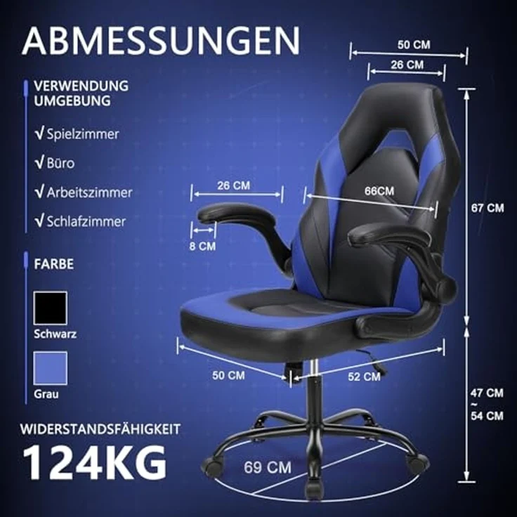 SURFOU Gaming Stuhl, Chair Sessel Bürostuhl, Schreibtischstuhl Ergonomischer, Gamer Stühle Gamerstuhl Männer Gamingstuhl Gamingstühle Gaming-Stuhl Computerstuhl Computersessel Gamingsessel, Blau – Bild 3
