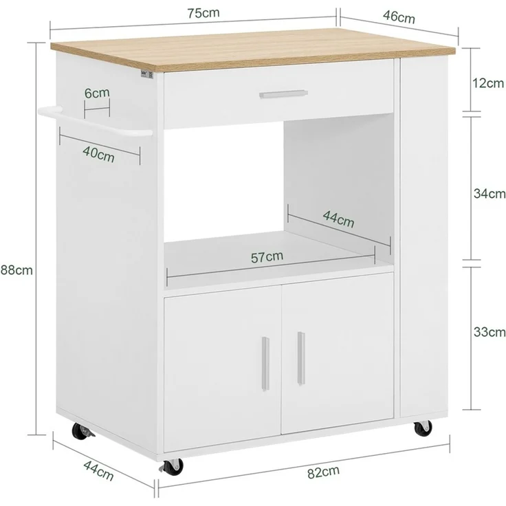 SoBuy FKW113-WN Küchenwagen, Spanplatte, Melamin, Weiß, 82 x 88 x 46 cm – Bild 3