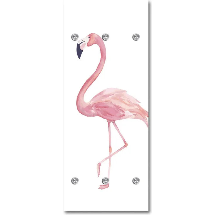 Queence Garderobe - "Flamingo Star" Druck auf hochwertigem Arcylglas inkl. Edelstahlhaken und Aufhängung, Format: 50x120cm