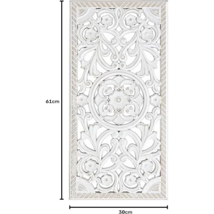 Spetebo Wand Deko Ornament, rechteckig 61 x 30 cm in shabby weiß, Holzwerkstoff mit feinen Verzierungen – Bild 3