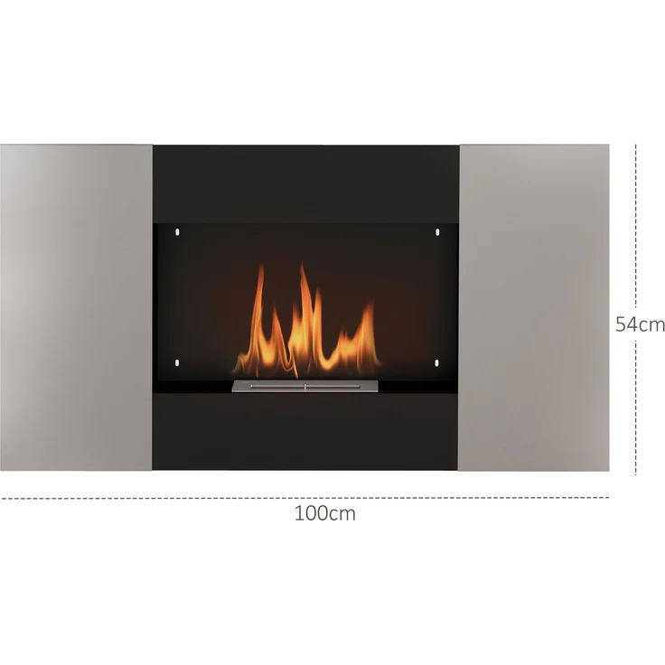 JARDJ 0,9-Liter-Wandkamin mit Bioethanol aus Edelstahl, 100 x 15 x 54 cm, Schwarz und Silber – Bild 5