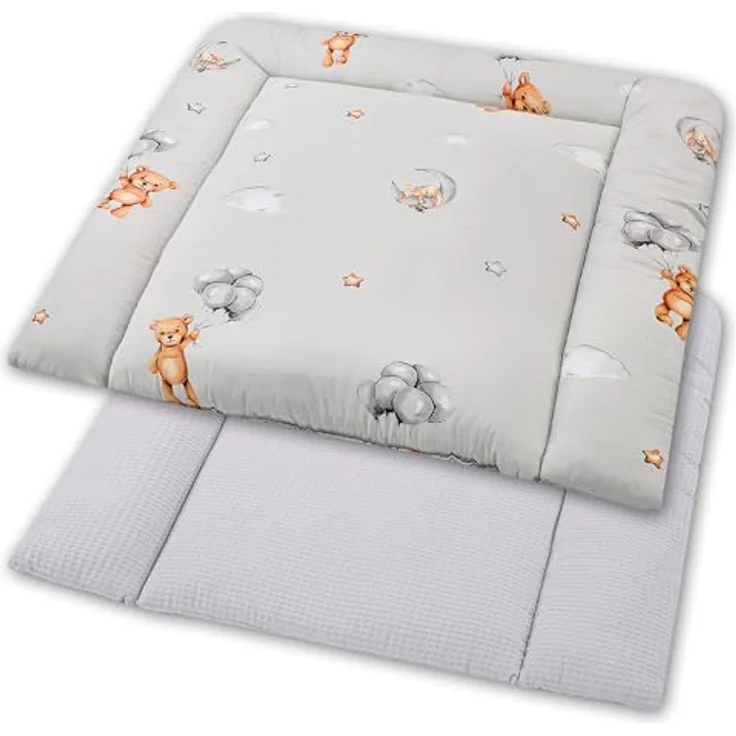 Wickelauflage Wickelunterlage aus Baumwolle 75x72 cm - Weich und waschbar Wickelunterlage für Babys Wickelmatte aus Stoff für Wickeltisch Wickelkommode oder Waschmaschine 75x72 Teddybären – Bild 3