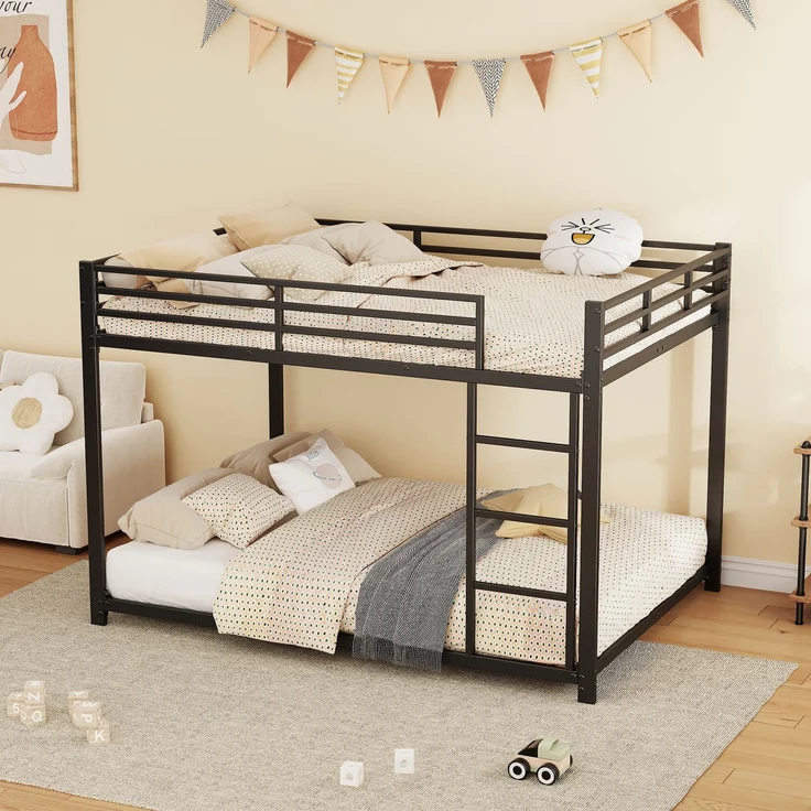 Metall Etagenbett 140x200 cm für Kinder, stabiler Doppelstockbett Rahmen mit Sicherheitsgeländer, platzsparend Schwarz – Bild 3