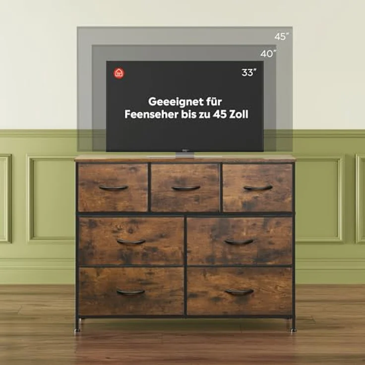 WLIVE Kommode mit 7 Schubladen aus Stoff, Kommodenschrank für Schlafzimmer, Kommode Wohnzimmer, mit Stabiler Stahlrahmen, Vintagebraun-Schwarz – Bild 9