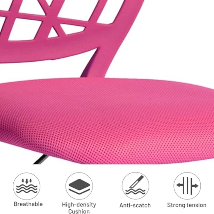 FurnitureR Kinder Schreibtischstuhl, höhenverstellbarer Drehstuhl mit kleinem Loch Rückenlehne Design, geeignet für Kinderzimmer oder Arbeitszimmer, rosa I – Bild 3