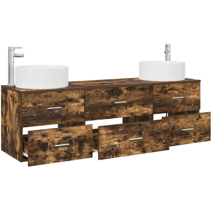 vidaXL Badezimmerschrank-Set 3 stk. Geräucherte Eiche 3405943 – Bild 3