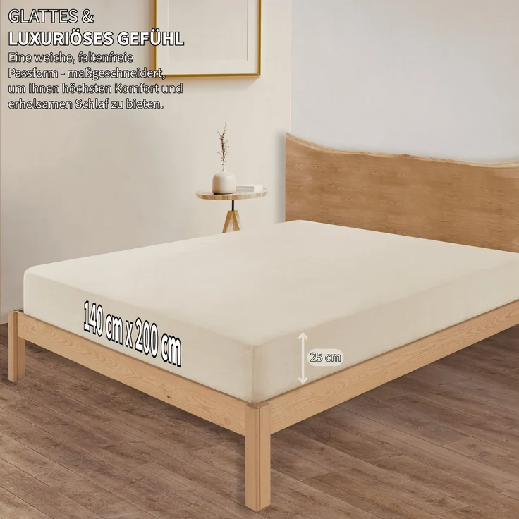 KK-Shopping Jersey Spannbettlaken, Baumwolle Creme, 140 x 200 x 30 cm – Bild 3