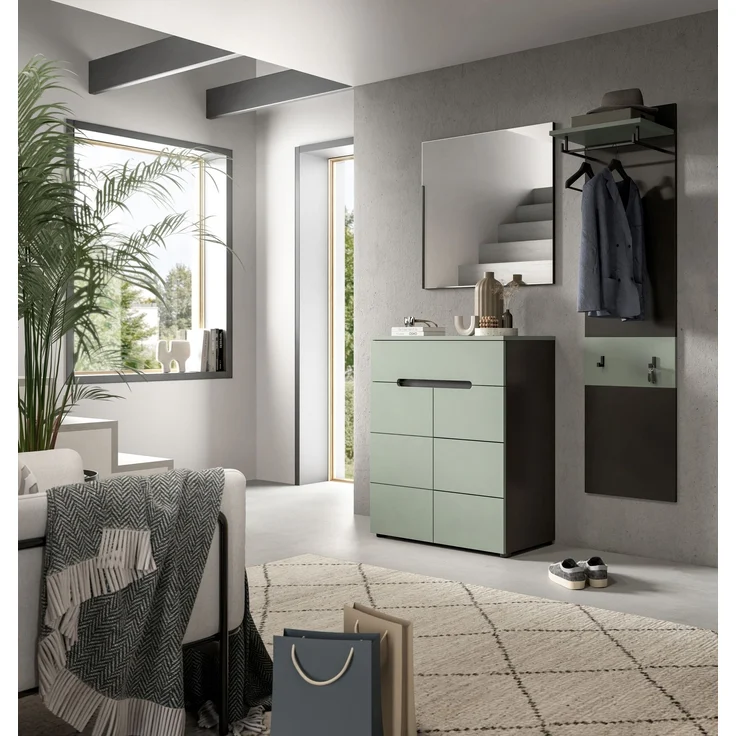 Garderobenpaneel >Canu< in Basalt Grau / Smoke Green - 165x45x29cm (BxHxT) – Bild 4