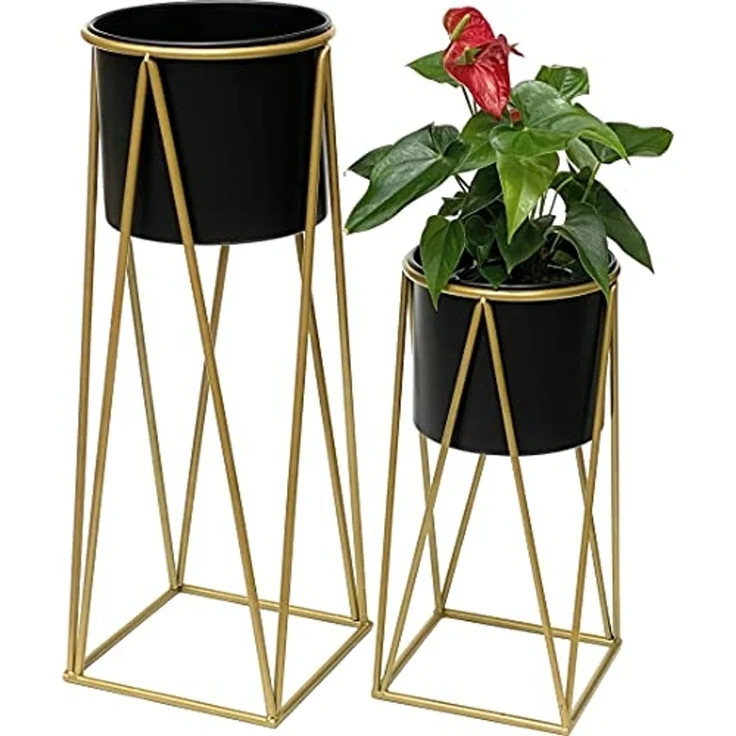 DanDiBo Blumenhocker mit Topf Metall Gold Schwarz 2er Set Blumenständer 96046 Blumensäule Modern Pflanzenständer Pflanzenhocker – Bild 6
