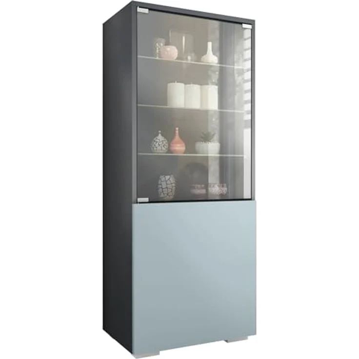 Vladon Standvitrine Granada (Vitrinenschrank, mit Glastür und Glaseinsatz) Anthrazit matt/Denim matt (50 x 122,5 x 34,5 cm) – Bild 2