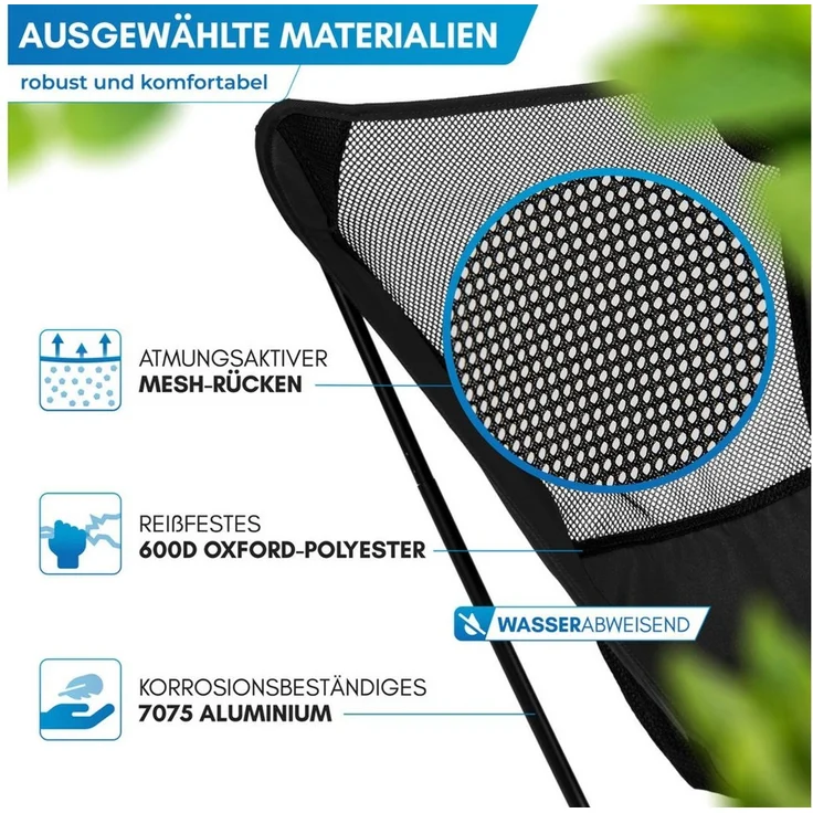 Nordmut Campingstuhl faltbar ultraleicht, klappbar leicht, Camping Outdoor, Angeln (Spar-Set, 1 St), kleines Packmaß, 140 kg belastbar, Aluminium, bequem, Trekking, Strand – Bild 3